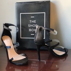 Black silk sandals with clear bands zipper back